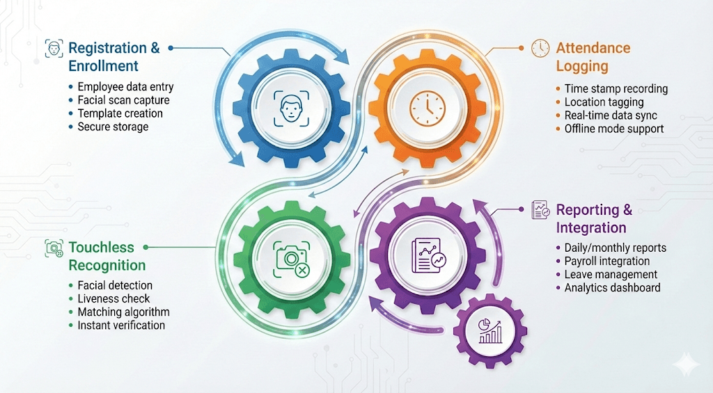 Siscom Touchless Biometric Attendance Workflow Architecture